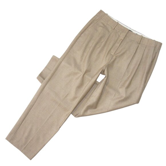 NWT THEORY Straconi in Light Camel Melange Pleated Sleek Flannel Wool Pants 8 - Picture 2 of 7